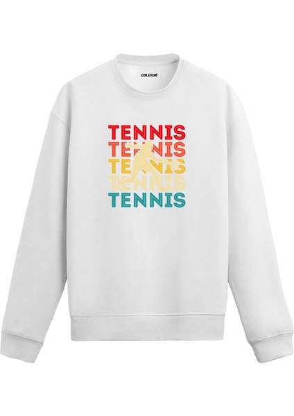 Tennis Yazılı Servis Tasarım Baskılı Unisex Sweatshirt