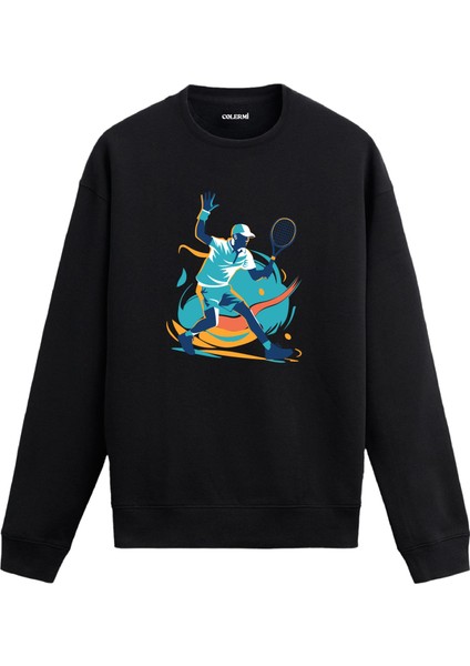 Stilize Tenis Servis Tasarım Baskılı Unisex Sweatshirt