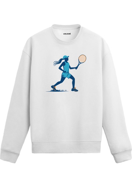 Kadın Tenisçi Tasarım Baskılı Unisex Sweatshirt
