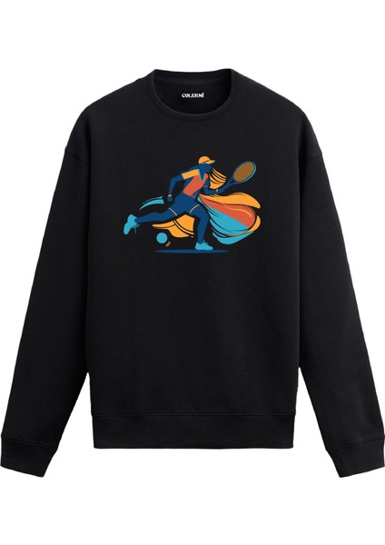 Koşan Kadın Tenisçi Tasarım Baskılı Unisex Sweatshirt