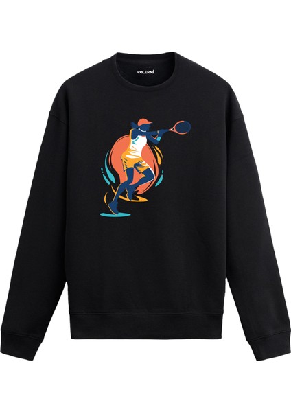 Havada Vuruş Yapan Kadın Tenisçi Tasarım Baskılı Unisex Sweatshirt