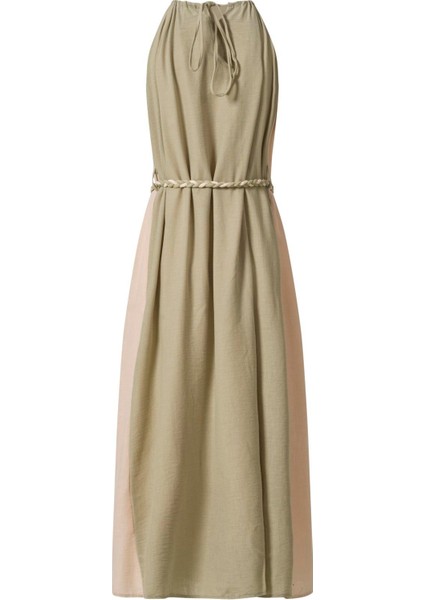 Kadın Su Yeşili Çift Renkli Elbise