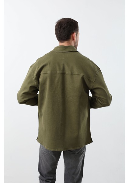 Erkek Oversize Jean Gömlek Haki