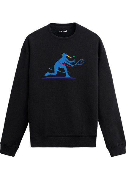 Tenis Servis Tasarım Baskılı Unisex Sweatshirt