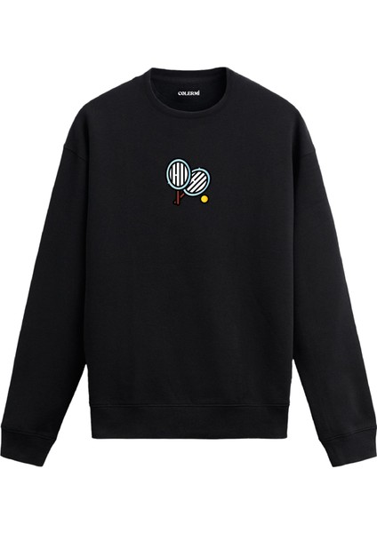 Minimal Tenis Raketli Tasarım Baskılı Unisex Sweatshirt