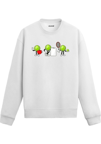 Karakterli Tenis Topu Tasarım Baskılı Unisex Sweatshirt