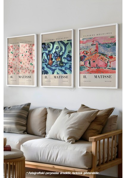 H Matisse 3'lü Beyaz Çerçeveli Poster, Tablo Seti No:17