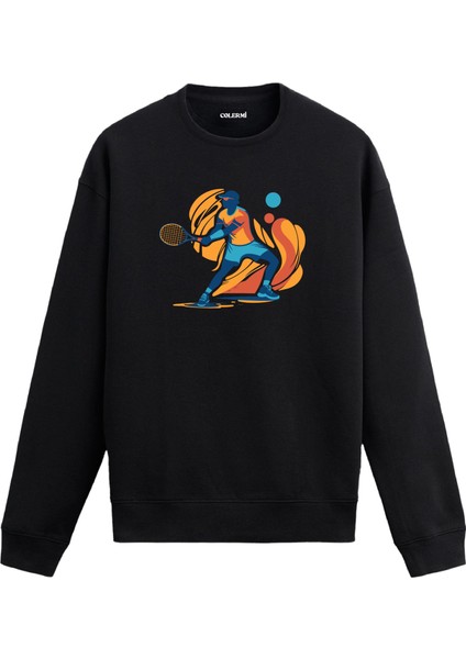 Tenis Figürlü Dinamik Tasarım Baskılı Unisex Sweatshirt