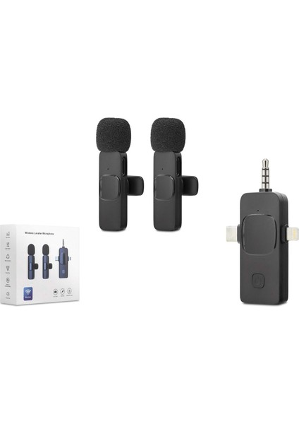 Kablosuz Çift Mikrofon 3.5 mm + Type-C + Lıghtnıng Siyah HDX2782