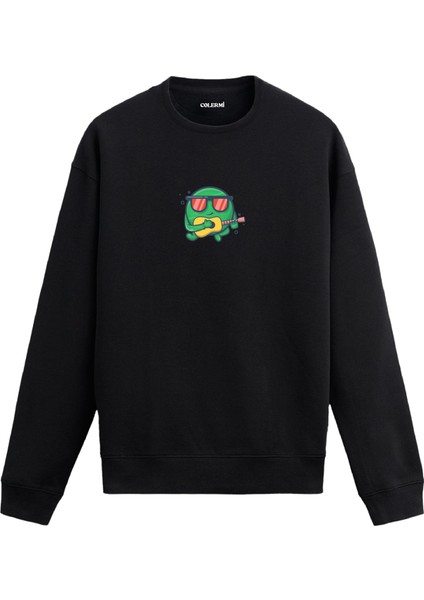 Gitar Çalan Neşeli Karakter Tasarım Baskılı Unisex Sweatshirt