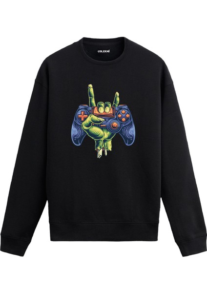Zombi El ve Gamepad Tasarım Baskılı Unisex Sweatshirt