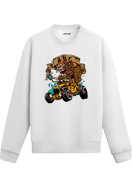 Canavar Araba Karikatür Tasarım Baskılı Unisex Sweatshirt
