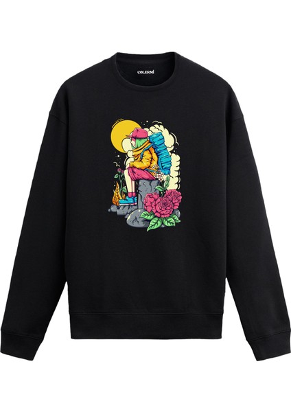 Kampçı Figürlü Renkli Tasarım Baskılı Unisex Sweatshirt