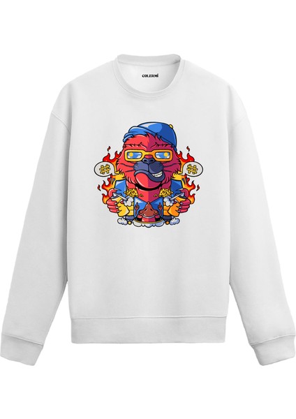Alevli Karakter Illüstrasyon Tasarım Baskılı Unisex Sweatshirt