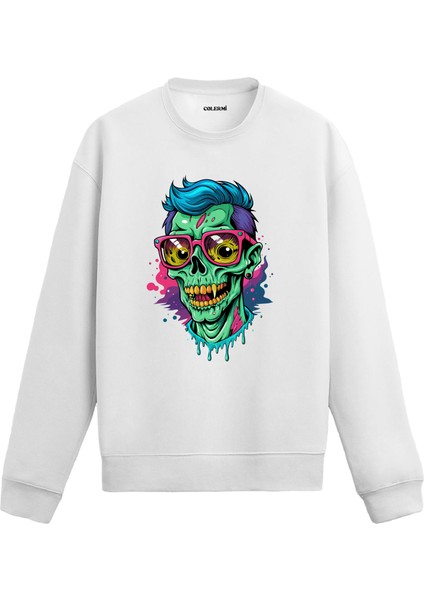 Neon Zombi Figürlü Tasarım Baskılı Unisex Sweatshirt