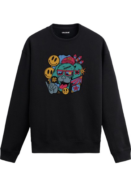 Renkli Asi Figürlü Tasarım Baskılı Unisex Sweatshirt