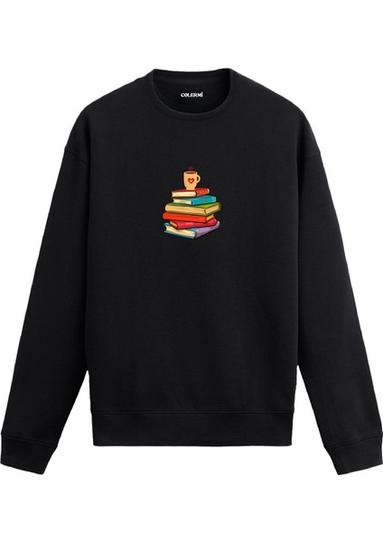 Kitap ve Kahve Tasarım Baskılı Unisex Sweatshirt