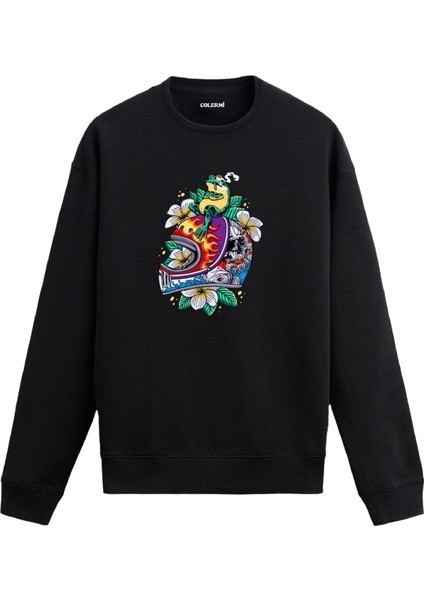 Tropikal Kask Tasarım Baskılı Unisex Sweatshirt