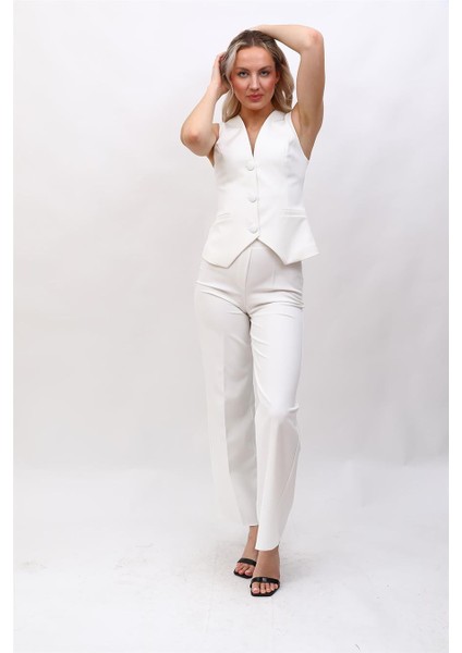 Klasik Yelek & Bol Paça Pantolon Takım-Beyaz modelleri