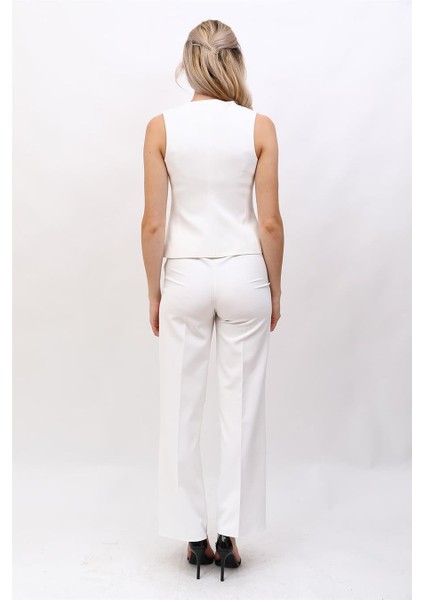 Klasik Yelek & Bol Paça Pantolon Takım-Beyaz fırsatları