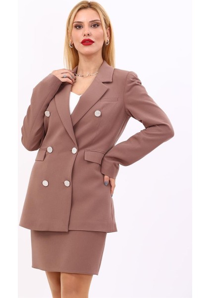 Erkek Yaka Kuruvaze Blazer Ceket-Kahve