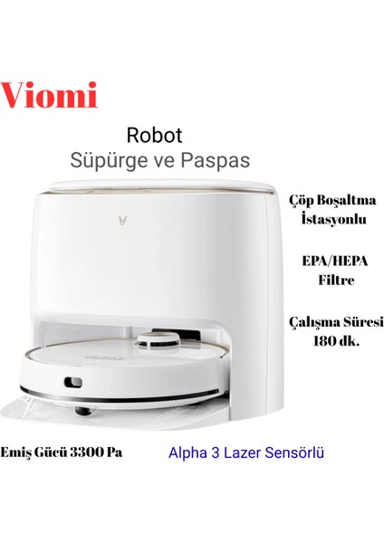 Alpha 3 Lazer Sensörlü Robot Süpürge ve Paspas (Resmi Distribütör Garantili)