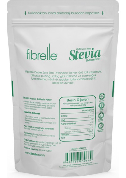 Double Zero Slim Stevia Sweetener 400 gr Sıfır Kalori fiyatları