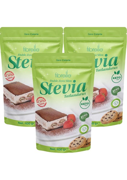 3 Adet Fibrelle Double Zero Slim Stevia Sweetener 400 gr Sıfır Kalori