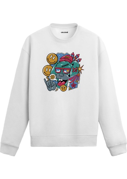 Renkli Asi Figürlü Tasarım Baskılı Unisex Sweatshirt