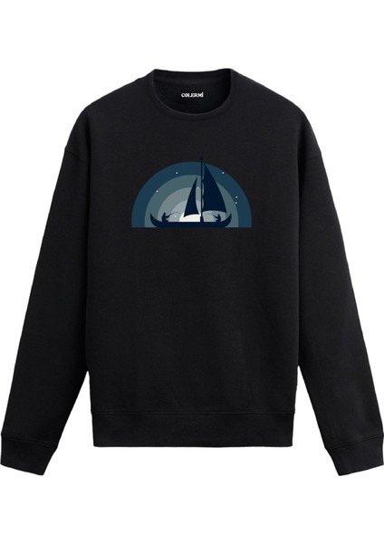 Yelkenli Figürlü Tasarım Baskılı Unisex Sweatshirt