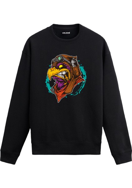 Pilot Kuş Tasarım Baskılı Unisex Sweatshirt