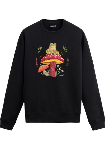 Kurbağa ve Mantar Tasarım Baskılı Unisex Sweatshirt