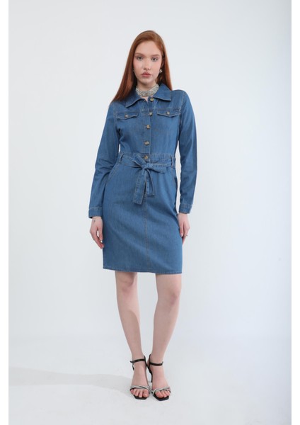 Kadın Kuşaklı Uzun Kollu Elbise