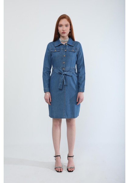 Kadın Kuşaklı Uzun Kollu Elbise