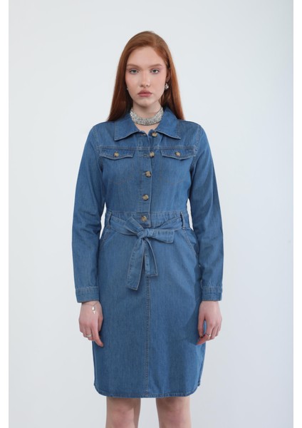 Kadın Kuşaklı Uzun Kollu Elbise