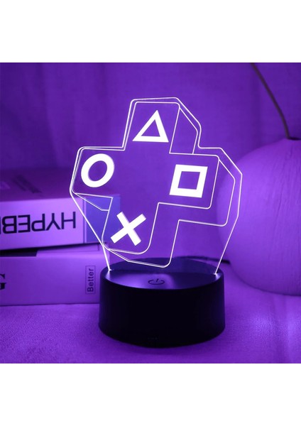 1pc Oyun Deneyimi Çapraz Düğmesi 3D Gece Işık Renkli LED Işık Yatak Odası Dekorasyon Atmosferi Lightcolor: Siyah/fiş Türü: USB Fiş (Yurt Dışından)