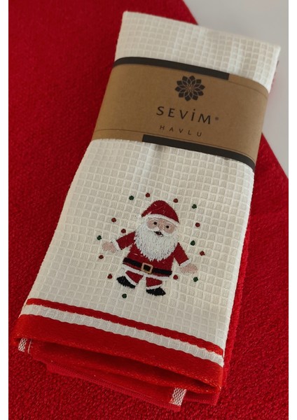 2’li Noel Baba Nakışlı Mutfak HAVLUSU-%100 Pamuk-Yılbaşı Hediyesi-Hediyelik Havlu modelleri