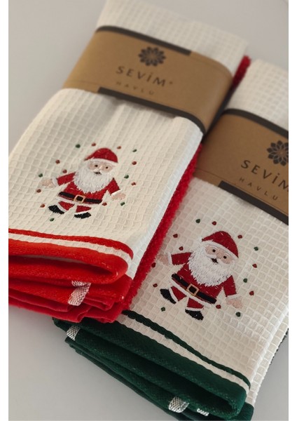 2’li Noel Baba Nakışlı Mutfak HAVLUSU-%100 Pamuk-Yılbaşı Hediyesi-Hediyelik Havlu indirimleri