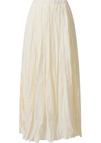 Kadın Ekru Beli Lastikli Midi Etek