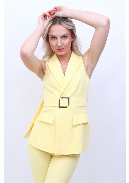 Erkek Yaka Yırtmaçlı Yelek-Sarı