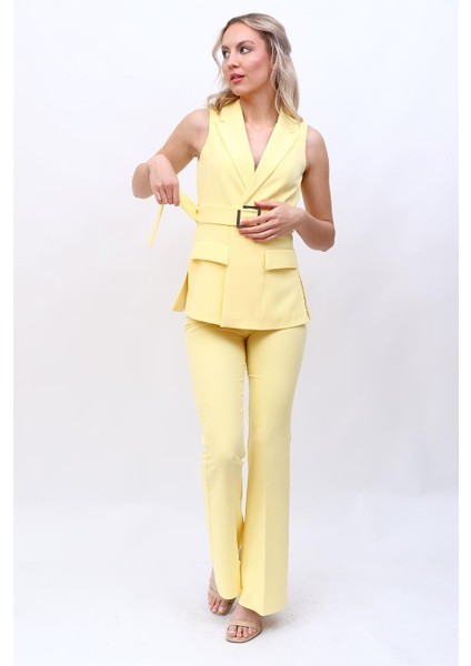 Erkek Yaka Yırtmaçlı Yelek-Sarı fiyatları