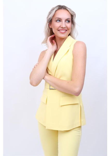 Erkek Yaka Yırtmaçlı Yelek-Sarı indirimleri