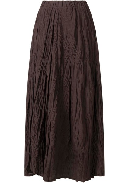 Kadın Kahverengi Beli Lastikli Midi Etek