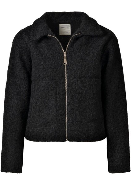 Kadın Siyah Buklet Cep Detay Ceket