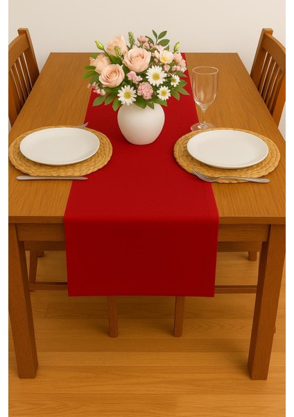 Runner Leke Tutmaz Keten Masa Örtüsü 45X160 cm Pembe