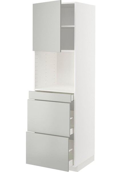 Mikrodalga Fırın Boy Dolabı, Havstorp Açık Gri, 60X60X200 Cm, 1 Kapaklı, 3 Çekmeceli