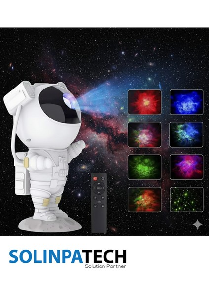 Gece Lambası Yıldız Projektör Astronot Işıklı Galaksi Samanyolu Projeksiyon Kumandalı