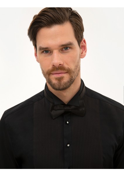 Erkek Siyah Slim Fit Smokin Gömlek 50223005-VR046