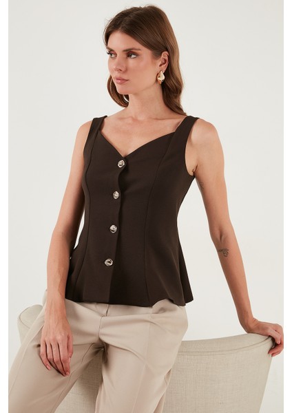 Fitted Fit V Yaka Düğmeli Yelek Bayan Yelek 611FYL145