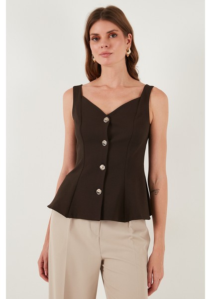 Fitted Fit V Yaka Düğmeli Yelek Bayan Yelek 611FYL145 modelleri